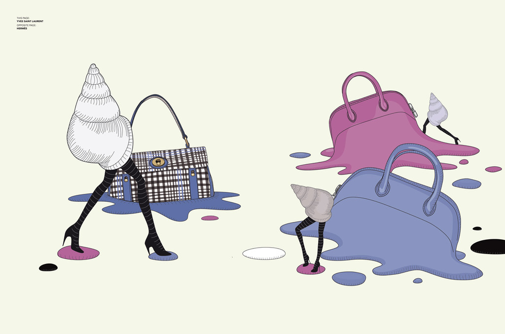 magazine fashion serie animaux vuitton, burberry, st laurent, hermes illustré par Aurélie Castex